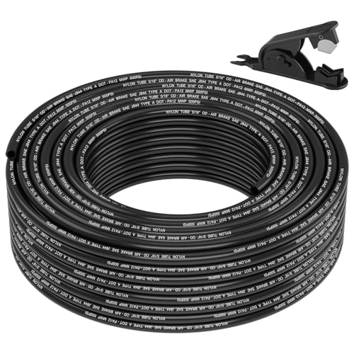 100FT 5/16 DOT Air Line SAE J844 PA12 Nylon Air Hose with Cutter 5/16” OD Pneumatic Tubing DOT Approved 5/16 Air Brake Line for Air Suspension Kit Truck Brake System & Fluid Transfer 30.5m - size: 5/16" OD 100FT