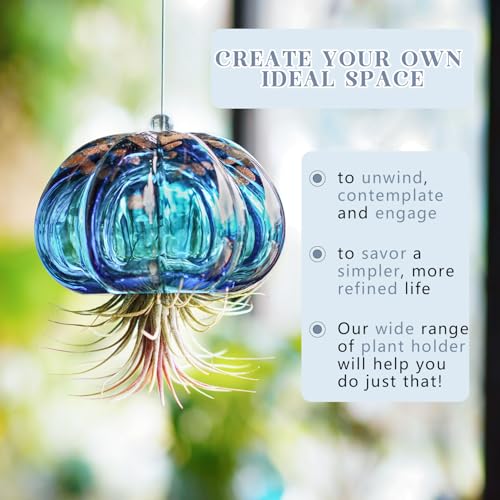 H&D HYALINE & DORA Blown Glass Jellyfish Hanging Air Planter, Cute Blue Jellyfish Air Plant Holder Gifts for Women Room Garden Wedding Party Decor (No Plants) - color: Jellyfish-sky Blue