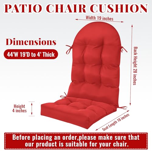 Geelin 2 Pcs Outdoor Patio Chair Cushion Thick High Back Adirondack Chair Cushion Tufted Weather & Fade Resistant Anti-Slip Outside Rocking Chairs Pads with Ties, 44 x 19 x 4 Inch (Red) - color: Red