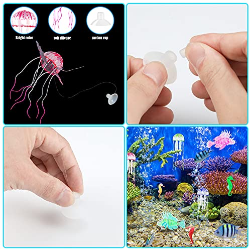 Patelai 8 Pcs Glow in The Dark Fish Tank Decorations Silicone Floating Artificial Jellyfish Fluorescent Lionfish Seahorse for Aquarium Decoration Small Large Fish Bowl Decor Accessories (Dreamy Color)