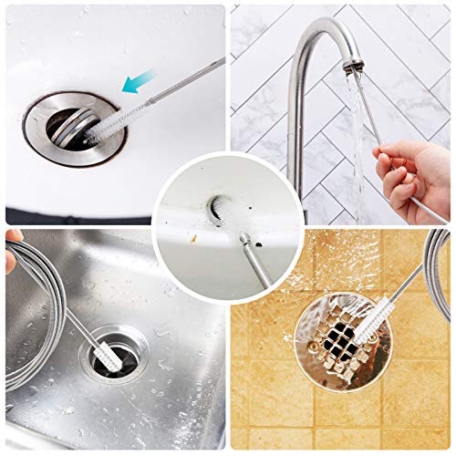 RayTour Extra-Thick Drain Brush with Stronger Spring 61-Inch Stainless Steel and Nylon Pipe Cleaner for Flexible, Curved & Slim Holes, Stronger Spring Version - style: One Head with Stronger Spring