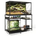 120 Gallon Fish Tank Stand with Power Outlets, Heavy Duty Large Aquarium Stand with Light, Double Reptile Tank Turtle Terrariums Table for Fish Tank Accessories Storage,1100LBS Capacity - color: Black