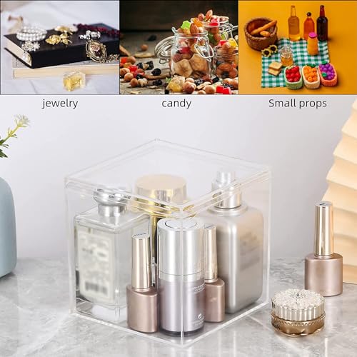 Acrylic Boxes Clear Acrylic Boxes with Lid Plastic Square Cube Jewelry Storage Boxes Plastic Jewelry Mini Storage Box - size: 4.73 x 4.73 x 4.73 Inch