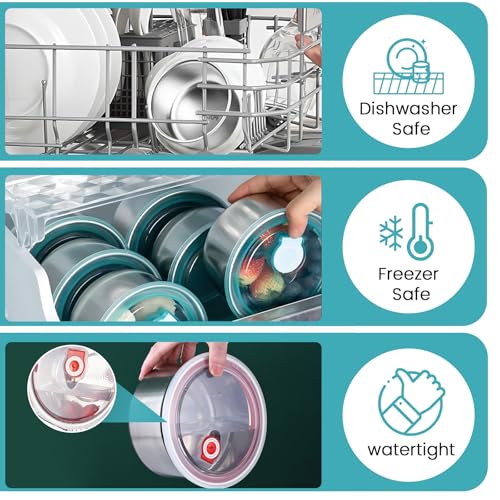 5 pcs Stainless Steel Food Storage Containers With Lids Airtight, Portable Freezer Storage Containers, Leak Proof Meal Prep Containers Reusable, Refrigerator Fresh-Keeping Box (Square)