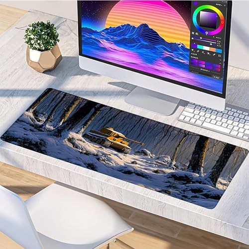 Tank Mouse Pad, Tree Gaming Mouse Pad 48x24in, Stitched Edges Large Desk Mat, Office Desk Accessories, Mousepad with Non-Slip Rubber Base, Large Gaming Keyboard Mat, for PC, Office Desktop V-4532 - color: Tank2, size: 48x24in