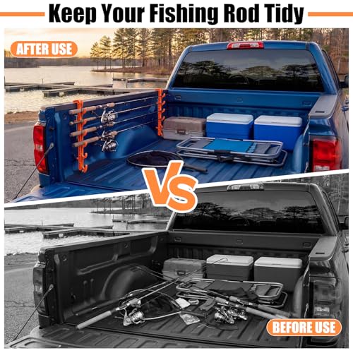 2 Sets Truck Bed Fishing Rod Holder, Holds 4 Rods, Fits 2.36" Thick Rails, Easy Install Kayak & Fly Rod Storage Rack - color: Orange, style: 6 Holes
