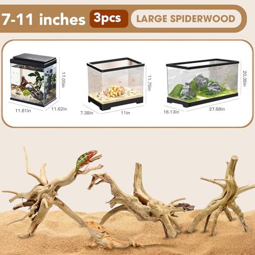 Jorewood Natural Large Spiderwood Driftwood for Aquarium Decor Rptile Fish Tank Decoration Assort Branch 7-11'' 3 Pcs - size: Spiderwood 7 to 11 Inch (Pack of 3)
