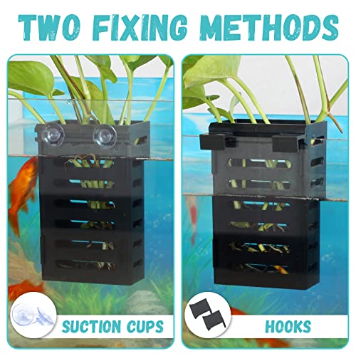 4 Pcs Aquarium Plant Holder, Fish Tank Plant Holder with Hooks and Suction Cups, Aquarium Planter Cups for Emersed Plants, Suitable for Aquatic Plant Cultivation and Water Feature Decoration. - color: 4 PCS Black_Hook+Suction cup