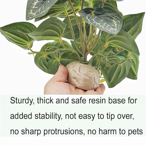 Reptile Plants for Terrarium,Amphibian Habitat Decor,Artificial Plants for Gecko Chameleon Snake Tortoise Bearded Dragon Tank Accessories with Base（Anthurium Crystallinum） - color: Anthurium Crystallinum