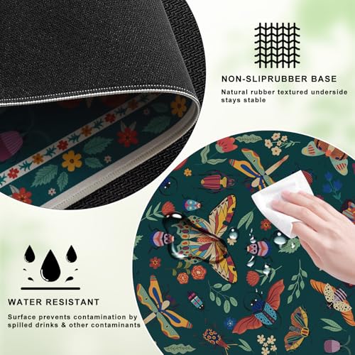 iCasso Desk Mat, Desk Matt for Desktop, Cute Desk Pad Mat, XXL Large Mouse Pad for Desk, Anti-Slip Big Mousepad with Stitched Edges, Keyboard Pad Mouse Mat for Computer(Green) - color: Butterfly-green