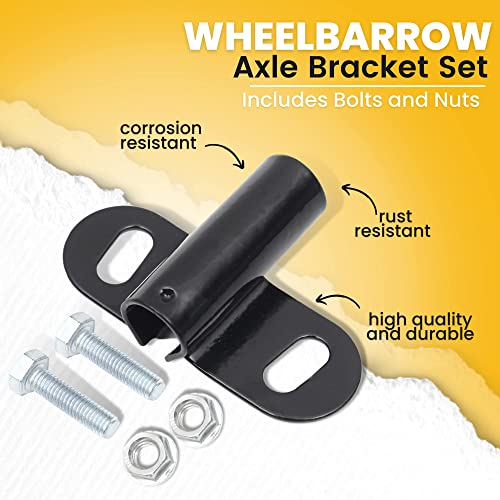 AR-PRO Wheelbarrow Axle Bracket Set (4-Pack) - Compatible with 5/8 Inch Wheelbarrow Axles - 3.27-Inch Wide by 2.17-Inch Long Bracket - Complete Set Includes Bolts and Nuts