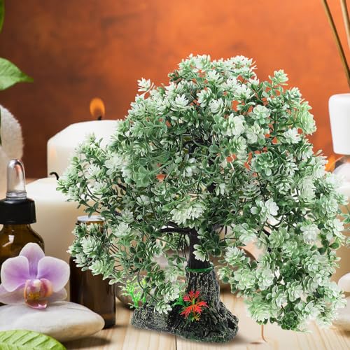 Healeved Aquarium Artificial Tree Decor Realistic Fish Tank Landscaping Ornament for Home Decoration Premium Craft for Aquatic Plants and Desktop Decor - color: White Green, size: 26.00X26.00X5.50CM