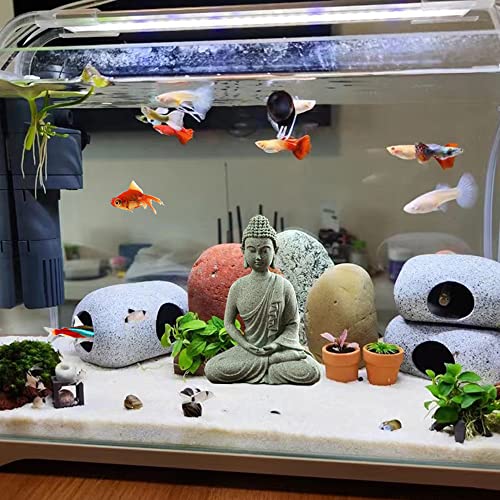 livelyfish Fish Tank Buddha Statue Japanese Aquarium Decorations Meditation Sandstone Buddha Statue Ornaments Betta Pet Fish Tank Asian Decorations,C - size: C