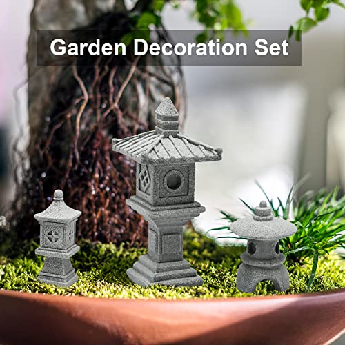 Saihisday 3PCS Mini Pagoda Garden Statue, Miniature Japanese Style Pagoda Lantern, Outdoor Fairy Garden Decor for Micro Landscape Yard Aquarium Bonsai Zen Garden Decoration - size: Circle Pagoda Statue