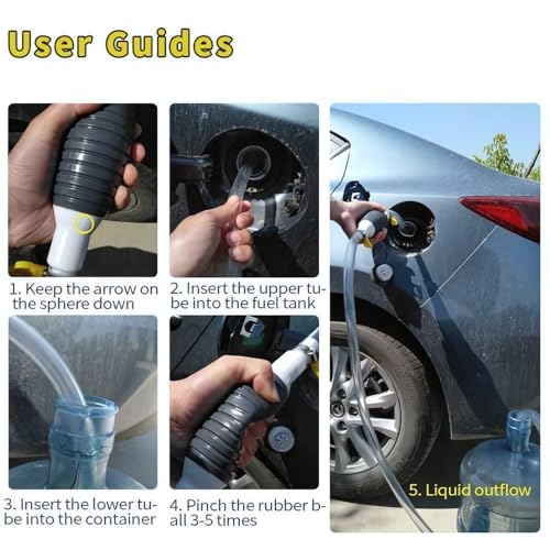 High Flow Siphon Hand Pump Portable Manual Car Fuel Transfer Pump for Gas Gasoline Petrol Diesel Oil Liquid Water Fish Tank with 1M Siphon Hose