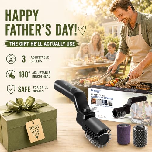 Electric Grill Brush, High Torque Grill Brush with 3-Speed Modes, 20kg Max Torque BBQ Cleaner Safe for Porcelain Cast Iron Stainless Steel, Reinforced Steel Bristles, for Fathers Day