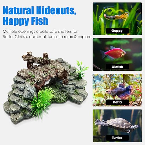 Aquarium Decor, Betta Fish Tank Accessories with Plants, Turtle Tank Decorations, Large Aquarium Ornaments, Fish Hideout, Decorative Accessories for Freshwater & Saltwater Tanks (Grass Bridge) - color: Grass Bridge