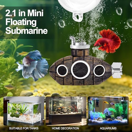 CousDUoBe 2.1 in Mini Floating Submarine Fish Tank Decoration Set，Cute Retro Submarine Set and Floating Diver,Aquarium Decorations Resinous Betta Fish Tank Accessories - color: Brown