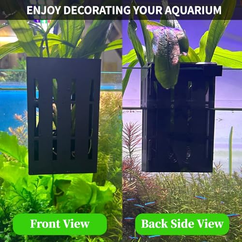 2 PCS Aquarium Plant Holder Top Hanging Fish Tank Plant Pot Aquarium Planter Cups for Water Feature Decoration - color: Rectangular - Black