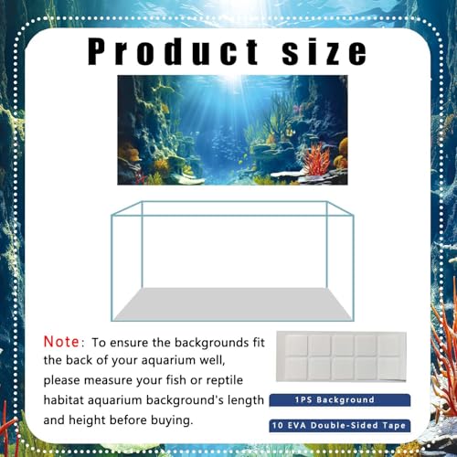 30X12IN Blue Sea Floor Aquarium Background, Natural Underwater World 3D Effect Fish Tank Decorations Background, Art Terrarium Background with 8 EVA Double-Sided Tape - color: Coral, size: 30X12in/75X30cm