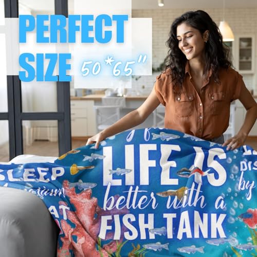 Huglanket Gifts for Aquarium Lovers, Fish Tank Lovers Gifts, Perfect for Birthday/Christmas, 50'' x 65'' Unique Design Flannel Plush Blanket
