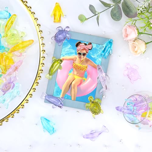 Babenest 5 Styles Acrylic Dolphin and Penguin Gems, 65pcs Sensory Bin Fillers for Sea Animal, Marine Organism Sea Turtle Theme Party Wedding Decoration Scatter Table Vase Fillers Home DIY Crafts - color: Marine Animals, size: Conventional