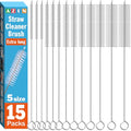 AZEN 15 Pack Straw Cleaner Brush Set, 12 inch Extra Long, 5 Different Diameters Reusable Cleaning Brush for Sippy Cup, Water Bottle and Tubes