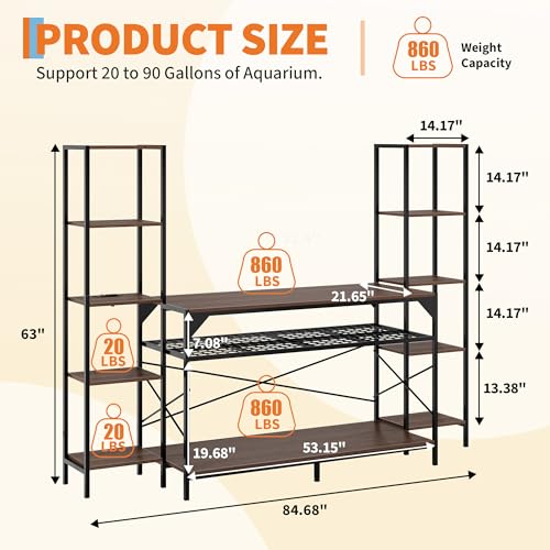 Garvee 20-90 Gallon Fish Tank Stand ,Aquarium Stand with Power Outlet,Heavy-Duty Reptile Terrarium Stands with 12-Leg Support and 4-Tier Storage Shelves,Fish Tank Table Aquarium Table,Load 860lbs - color: Dark Brown