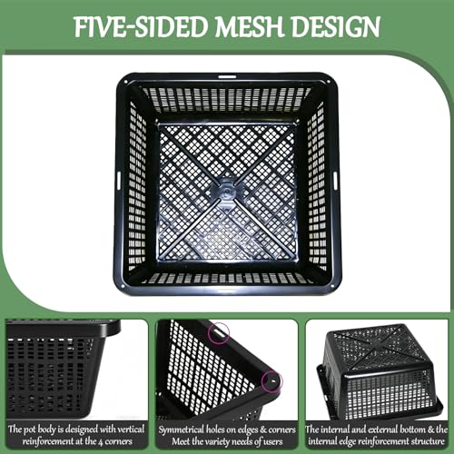 6 Pack Square Aquatic Plant Planter Basket - 7 Inch (18cm) Mesh Pond Plant Pots, Plastic Slotted Design for Water Garden, Aquaponics & Hydroponics Outdoor Use
