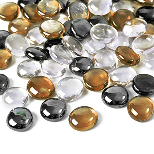 Flat Glass Marbles 1LB Mixed Color for Vase Fillers Mixed Colour Stone for Garden Decoration Craft Fish Tank (Transparent, Amber, Black) - color: Transparent, Amber, Black