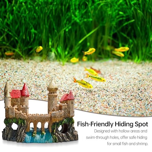 Fish Tank Castle Aquarium Decor – Large Resin Aquarium Ornaments for Aquarium Decorations, Safe Hideout Cave for Small Fish & Shrimp, Fairy Tale Fish Tank Accessories for Aquascape & Gifts - color: Castle a