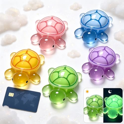 5 Pcs Large Glow in The Dark 3D Resin Turtles Miniature Garden Figurines,Accessories for Decorating DIY Dollhouse Fish Tank Fridge Wall Art, Safe, Durable, Non Fading 5 Colors - size: Large