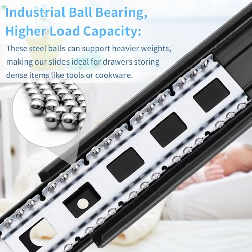 Drawer Slides 1 Pair Full Extension 10 12 14 16 18 20 22 24 inch Side Mount Rails Dresser Cabinet Bracket Replacement Ball Bearing Tracks Guide Metal Runner 100 LB (Basic-1 Pair, 10 Inch) - size: 10 Inch, style: Basic-5 pairs
