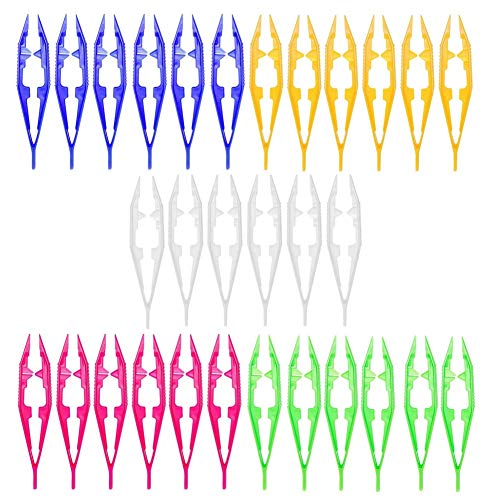 30PCS Plastic Tweezers 5 Assorted Colors Craft Forceps Tools for Handmade DIY Creative Beading Projects Jewelry Making Kids Adult Home Classroom School - color: Green+yellow+blue+white+red, size: 30PCS
