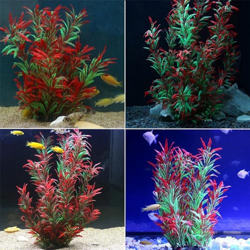 Large Aquarium Plants 4 Pcs Artificial Water Seaweed for Fish Tank Decor Plastic Plant for Betta Shrimp Red About 12.5 Inch - color: Red-13''(4pcs)