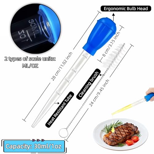 Premium Turkey Baster & Multi-Purpose Syringe, 30ml Heat Resistant Food Baster with Cleaning Brush for Kitchen, Aquarium, Marinade Injector, Basting, Oil Fuel Dispensing (Blue) - color: Blue