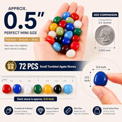 Polished Colorful Agate Crystal Bulk - 0.5" Tumbled Stone Chips Rocks, 10 oz Crushed Sea Glass Vase Filler Small Stones for Healing, Reiki, Crafting, Home Decor - color: Colorful Agate, size: 0.5"