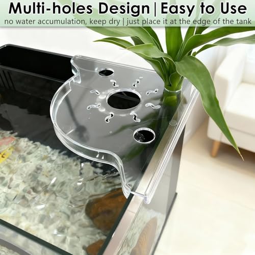 2Pack Clear Aquarium Plant Holder Top Haning Aquarium Corner Shelf Fish Tank Plant Holder for Aquatic Plants Storage Rack Floating Shelves for Fish Tank Decorations Accessories