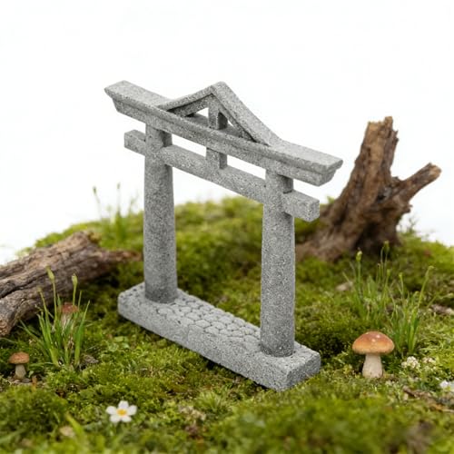 livelyfish Japanese Fish Tank Decorations Asian Aquarium Decor Torii Gate Ornament Japanese Shrine Oriental Pagoda Aquarium Sandstone Bridge Statues Betta Fish Decorations for Tank, S2 - size: Small-2