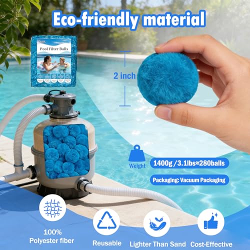 3.1 lbs Pool Filter Balls for Sand Filter Pump, Reusable Eco-Friendly Sand Filter Media for Above Ground Pools, Aquariums, Fish Tanks, Replaces 100 lbs Pool Filter Sand, Blue - color: Blue, size: 3.1 Pounds
