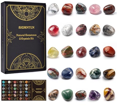 Polished Stone Set Mixed Crystals, Christmas Gift for Kids, 1.2" - 2.5 lbs, 25 Types of Extra Large Size Tumbled Gemstones and Crystals Bulk for Healing, Reiki, Meditation, Witchcraft - color: Mixed Crystals - 25 Types, size: 1.2"