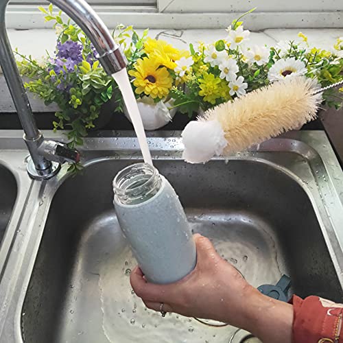 NewFerU Stainless Steel Soda Bottle Cleaning Brush in Natural Boar Bristle Wool Tip Long Handle, Flexible Bendable Thick Wire Cleaner for Narrow Neck Water Baby Bottles Straw Pipe Tube Flask (Big) - color: Big