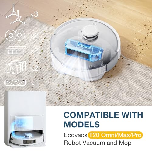Replacement Parts for ECOVACS T20 Omni/Max/Pro,Ecovacs T20 Max Vacuum Cleaner Accessories Kit, 1*Main Brush+ 4*Hepa Filters+ 4*Mop Pads+ 4*Vacuum Bags+ 6*Side Brushs - style: T20