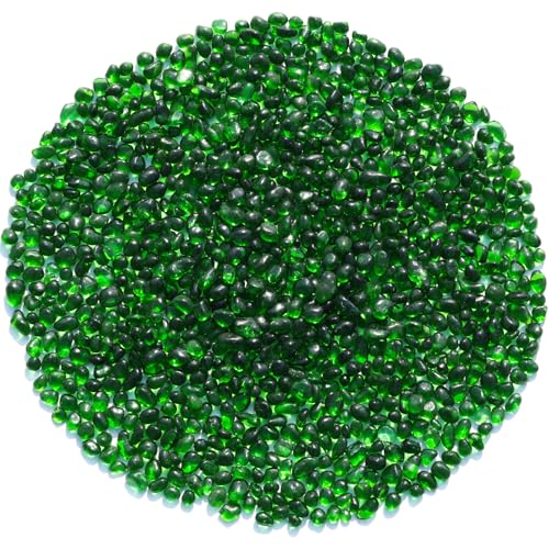 QYGL Sea Glass Stones - Green Clear Glass Pebbles Gemstones - Perfect for Aquarium Rocks, Fish Tank Gravel, Vase Fillers, DIY Crafts, and Home Decor (0.9LB/14oz) - color: Green