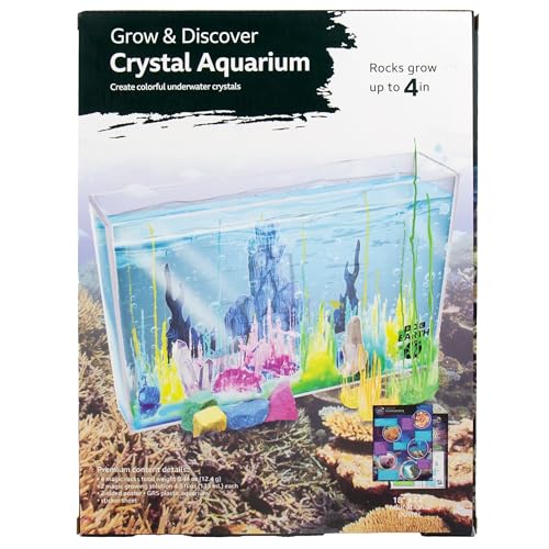 BBC Earth Grow & Discover Crystal Aquarium, Grow Colorful Cave-Like Crystal Formations Inside Reusable Tank, Magic Rocks, STEM Toys, Unique Crystal Growing kit, Science Experiments for Kids 6-8
