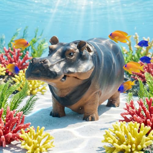 Mrcrafts Aquarium Hippo Air Bubbler Decor, Resin Fish Tank Air Pump Decoration, Air Stone Decor with Oxygen Tube, Unique Gift