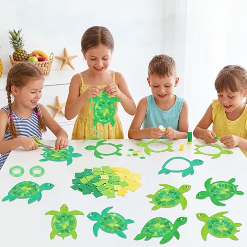 Renbuzhu 48PCS Summer Crafts: Paper Sea Turtle Suncatchers DIY Kits, Ocean Beach Party Favors Window Stained Glass Effect Art Supplies Decorations - style: sea turtle