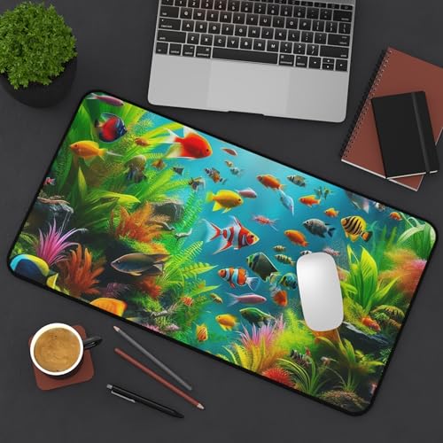 Vibrant Colorful Fish in Aquarium Desk Mat - Premium Smooth Surface with Rubber Base - size: 12" × 22"