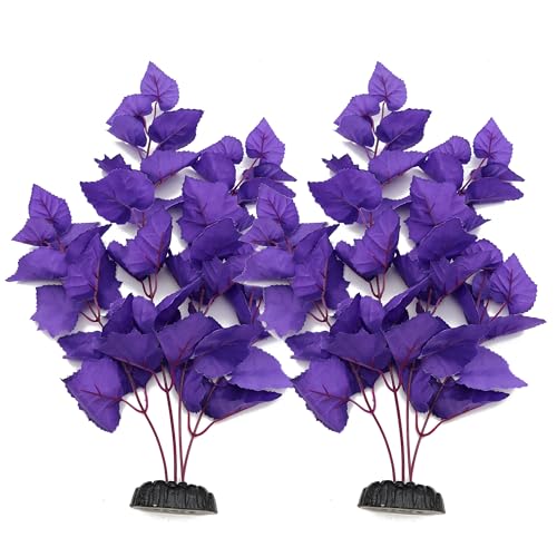 ALEGI Silk Aquarium Plants, 16 Inch Artificial Silk Plants Decorations for Fish Tank,Aquarium Décor Plastic Plants (Purple, 2 Pack) - color: Purple