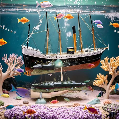 Pssopp Aquarium Shipwreck Decoration, Non Toxic Plastic Resin Ornament, Vivid Sunken Wreck with Realistic Detail for Fish Tank, Low Maintenance Decor for Home Aquarium Hobbyists and Fish Owners